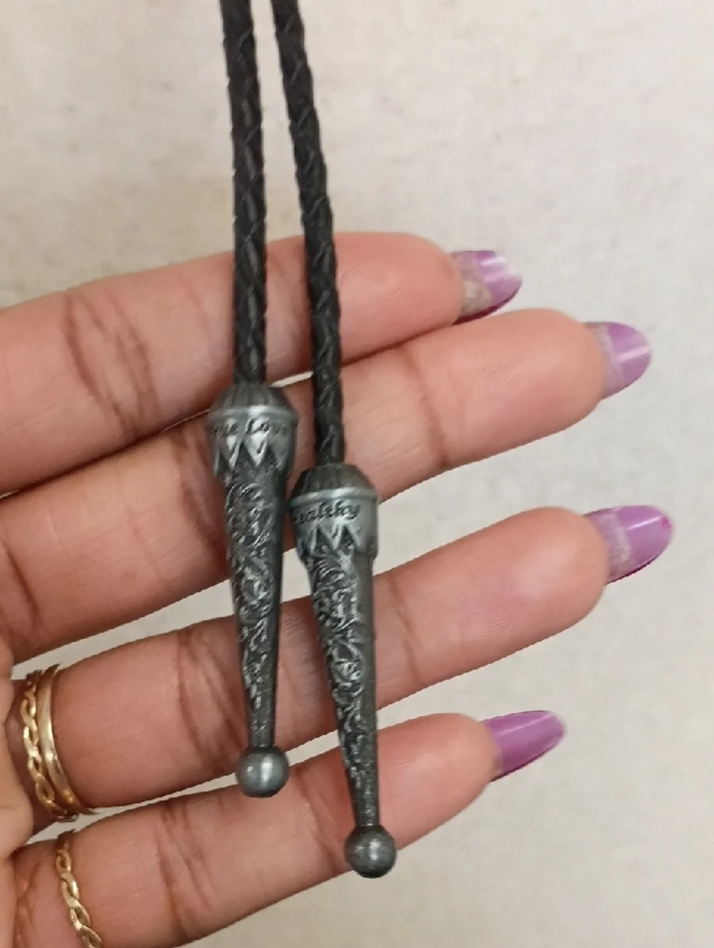 Western Bolo Tie Necklace Ornate Silver Shield Black Cord Vintage Style